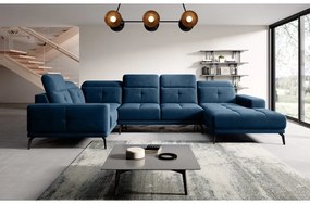Colțar albastru închis cu tapițerie din catifea (cu colț pe partea stângă/în formă de "U") Neviro – ELTAP