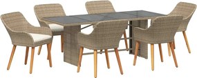 vidaXL Set de masă pentru grădină cu pernă 7 pcs Bej poliratan