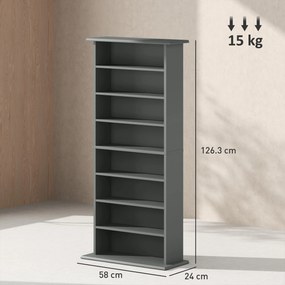 HOMCOM Depozitare pentru CD și DVD cu 8 compartimente și 6 polițe reglabile, capacitate max. 360 CD/185 DVD și Blu-ray, gri | Aosom Romania