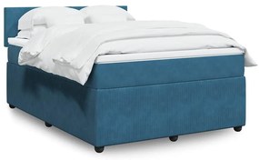 vidaXL Pat box spring cu saltea, albastru, 140x200 cm, catifea