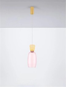 Pendul LED, Lustra design modern Pluma galben/ roz