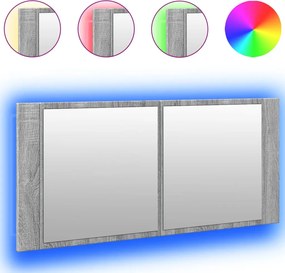 vidaXL Dulap de baie cu oglindă și LED, gri sonoma, 100x12x45 cm