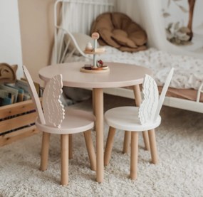 Set masuta rotunda roz si 2 scaunele ingeras alb si roz
