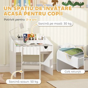 Set AIYAPLAY de Scaun și Masă pentru Copii 3-6 Ani cu Organizator și Sertar Retractabil, din Lemn Gri | Aosom Romania
