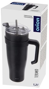Cană termos neagră cu pai 1,2 l Termo – Orion