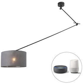 Lampă suspendată inteligentă neagră cu abajur gri închis 35 cm inclusiv Wifi A60 - Blitz
