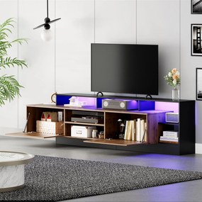 Dulap TV modern, cu iluminare LED și spațiu de depozitare deschis, 190x40x48,5 cm, Negru + Culoare naturală
