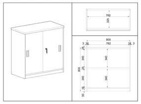 Dulap jos SimpleOffice 80 x 40 x 80 cm, mesteacan