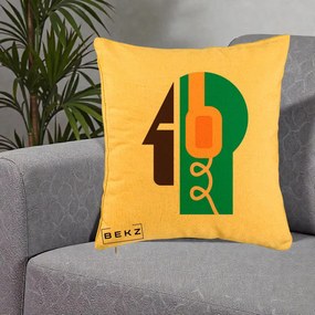 Perna Personalizata Retro Casti Muzicale, 40x40 cm, Galben, Husa Detasabila, Perna Inclusa, BEKZ®
