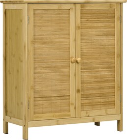 HOMCOM Comodă în Stil Boho din Rattan și Bambus, Dulap cu 2 Uși și Raft Interior, 60x27x67.5 cm, Lemn Natural | Aosom Romania