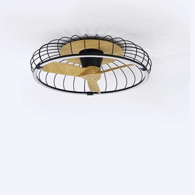 Lustra LED Smart cu Ventilator si telecomanda NATURE negru/fag