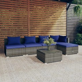 3101638 vidaXL Set mobilier de grădină cu perne, 6 piese, gri, poliratan