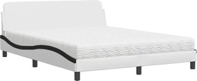 vidaXL Pat cu saltea, Dover, alb și negru, 160x200 cm, piele ecologică