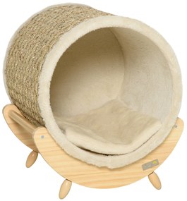 PawHut Pestera pentru pisici cu suprafata de zgariat inclusa pernuta, pestera zgariate, 41 cm x 38 cm x 43 cm, Natur + Beige | Aosom Romania