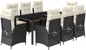 vidaXL Set mobilier de grădină cu perne, 9 piese, negru, poliratan