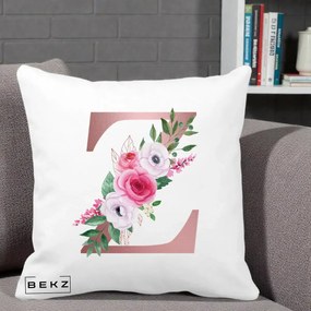 Cadou Personalizat - Perna Personalizata Monograma Rose Gold Litera Z, 40x40 cm, Alba Mata, Husa Detasabila, Perna Inclusa, BEKZ®