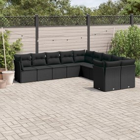 3218235 vidaXL Set canapele de grădină cu perne, 10 piese, negru, poliratan
