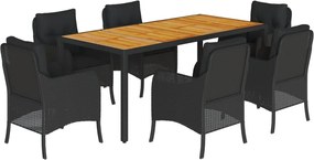 vidaXL Set mobilier de grădină cu perne, 7 piese, negru, poliratan