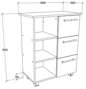 Corp haaus Loma, 3 Sertare, 3 Rafturi, Alb, 64 x 35 x 85 cm