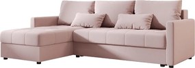 Coltar extensibil de colt VENORIA, roz pudra, reversibil, 220x143 cm + 2 perne GRATUIT