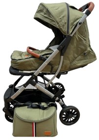 Carucior sport cu functie de pliere tip troller, sezut reglabil, husa pentru picioare si geanta 6-36 luni, Verde - CPC-62-verde