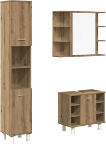 vidaXL Set mobilier de baie, 3 piese, stejar artizanal, lemn prelucrat