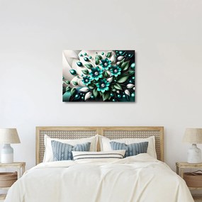 Tablou pe sticlă - Flori turcoaz 3D (70x50 cm)