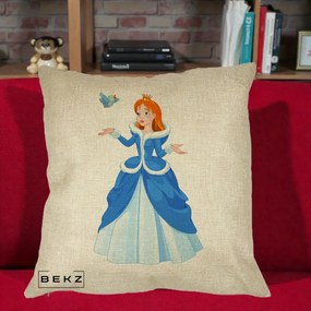 Perna Personalizata Printesa Albastra cu Pasare, 40x40 cm, Crem, Husa Detasabila, Perna Inclusa, BEKZ®