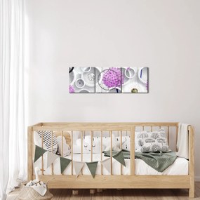 Tablou cu abstracție 3D cu cercuri și flori (cu ceas) (90x30 cm)