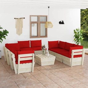 3063654 vidaXL Set mobilier grădină paleți, 9 piese, cu perne, lemn de molid