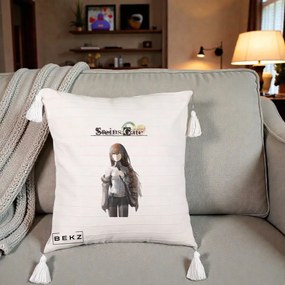 Perna Personalizata Steins Gate Kurisu Makise Anime, 40x40 cm, Bej cu Franjuri, Husa Detasabila, Perna Inclusa, BEKZ®
