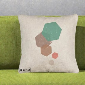 Perna Decorativa Geometric Hexagoane Pastel, 40x40 cm, Bej Canapea, Husa Detasabila, Perna Inclusa, BEKZ®