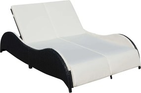 vidaXL Șezlong de plajă dublu cu pernă, negru, poliratan