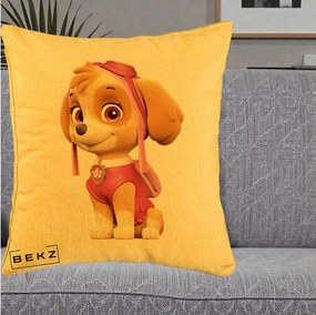 Perna Personalizata Skye PAW Patrol Roz, 40x40 cm, Galben, Husa Detasabila, Perna Inclusa, BEKZ®