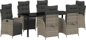 vidaXL Set de masă pentru grădină cu pernă 7 pcs Gri poliratan
