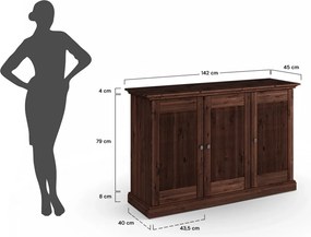 Comodă lemn masiv Rosalia, 142 × 45 × 91 cm