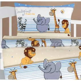 Bellatex Baby crepe lenjerie de pat Agata Safarialbastru, 90 x 135 cm, 45 x 60 cm