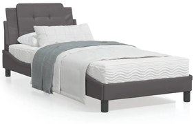 3208166 vidaXL Cadru de pat cu tăblie, gri, 100x200 cm, piele ecologică