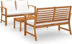 vidaXL Set mobilier de grădină, cu perne, 3 piese, lemn masiv acacia
