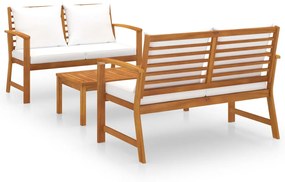 3057788 vidaXL Set mobilier de grădină, cu perne, 3 piese, lemn masiv acacia