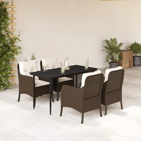 vidaXL Set mobilier de grădină, 5 piese, cu perne, maro, poliratan