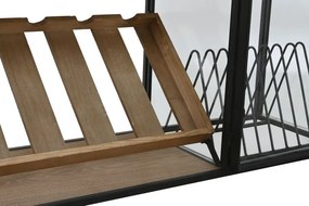Suport pentru sticle din metal, lemn și sticlă, 102x32x60 cm, finisaj natural/negru