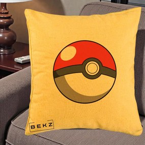 Perna Personalizata Pokeball Rosie, 40x40 cm, Galben, Husa Detasabila, Perna Inclusa, BEKZ®