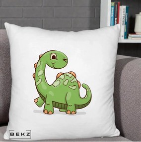 Perna Decorativa Brontosaur Verde Simpatic, 40x40 cm, Alb Pufos, Husa Detasabila, Perna Inclusa, BEKZ®