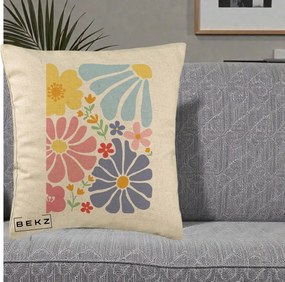 Perna Decorativa Flori Grafice Pastel Multicolor, 40x40 cm, Bej, Husa Detasabila, Perna Inclusa, BEKZ®
