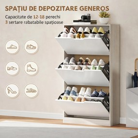 HOMCOM Dulap pentru Pantofi Economizor de Spațiu 3 Sertare Culoare Lemn E Alb | Aosom Romania