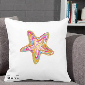 Perna Decorativa Stea de Mare Neon Curcubeu, 40x40 cm, Alba Mata, Husa Detasabila, Perna Inclusa, BEKZ®