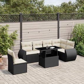3268566 vidaXL Set canapele de grădină cu perne, 7 piese, negru, poliratan