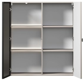 Vitrină suspendată pentru living Lorini 100 cm - cașmir / mâner negru T-bar