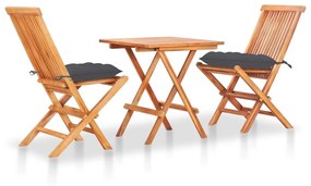 vidaXL Set mobilier bistro cu perne antracit, 3 piese, lemn masiv tec